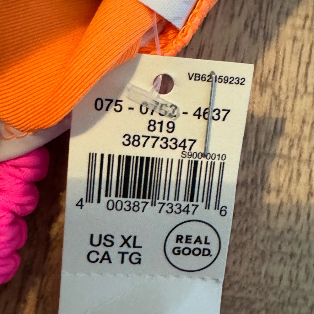 Aerie Real Good Checkered Triangle Bikini Top Orange Pink XL NWT - Picture 3 of 6